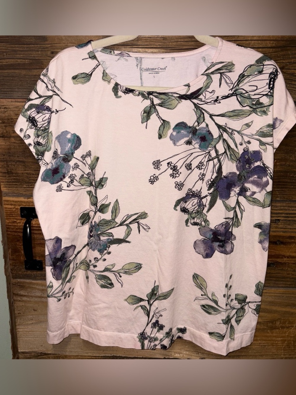 Coldwater Creek Light Pink Short Sleeve Floral Tee